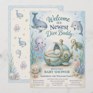 Invitación para Baby Shower de Futuro Buzo con Cun