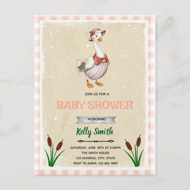 invitación para baby shower de ganso (Anverso)