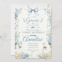 Invitación para baby shower de ganso azul