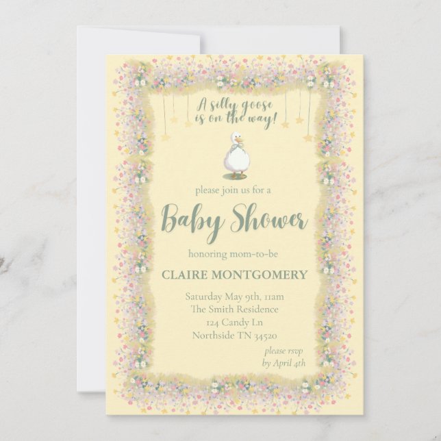 Invitación para baby shower de Ganso Tonto  (Anverso)