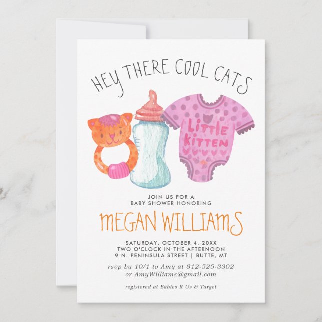Invitación para baby shower de gatito pequeño (Anverso)