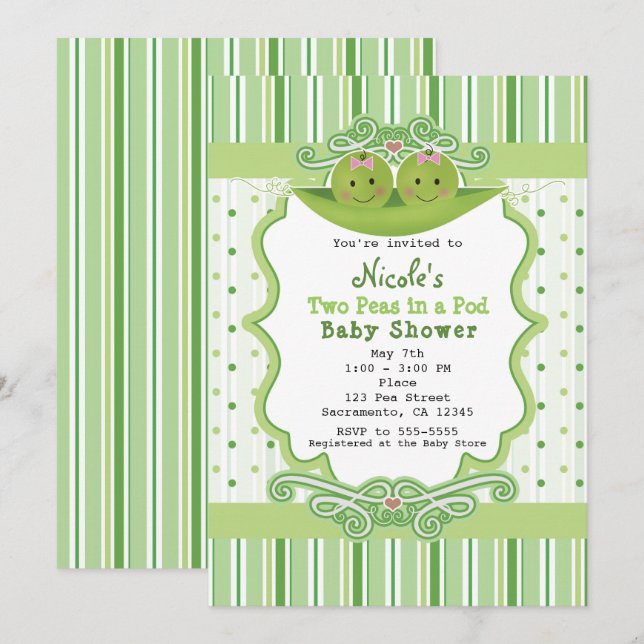 Invitación para baby shower de gemelas 'Dos guisan (Anverso / Reverso)