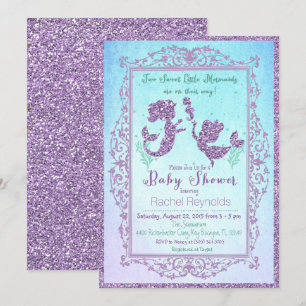 Invitación para baby shower de gemelas sirena bajo