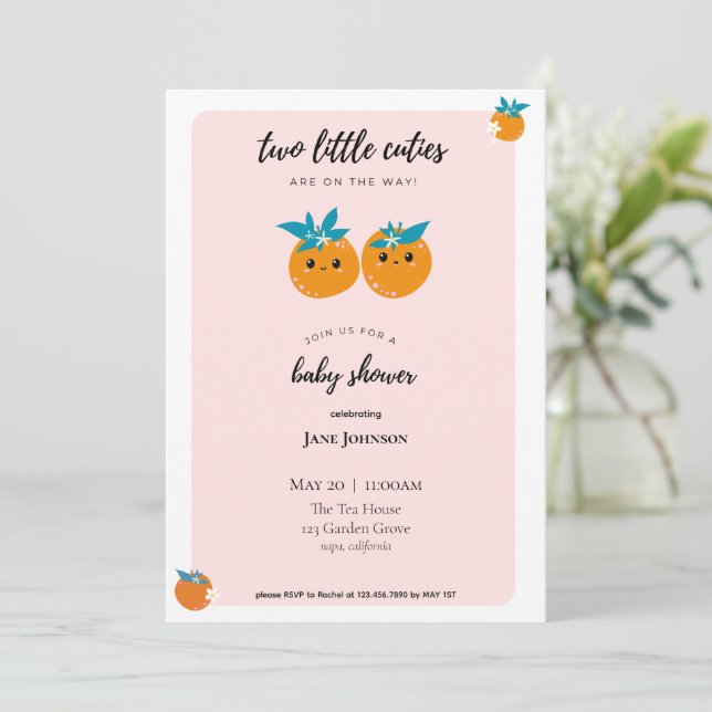 Invitación para Baby Shower de gemelas Two Little  (Anverso de pie)