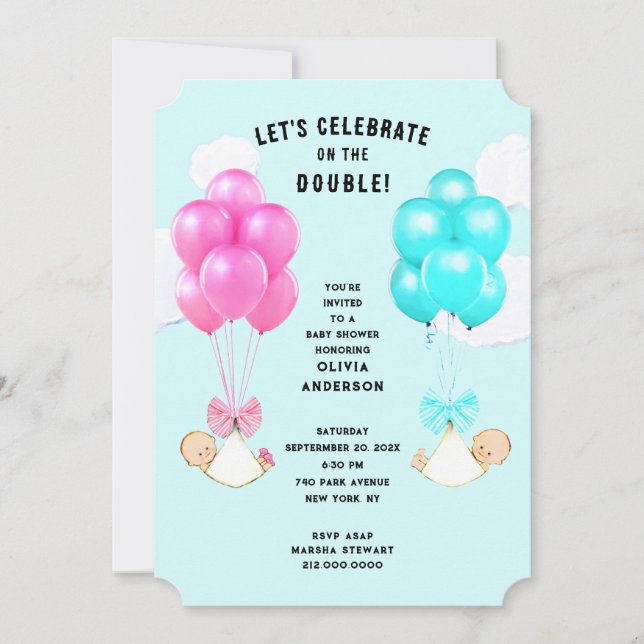 Invitación para Baby Shower de Gemelos (Anverso)