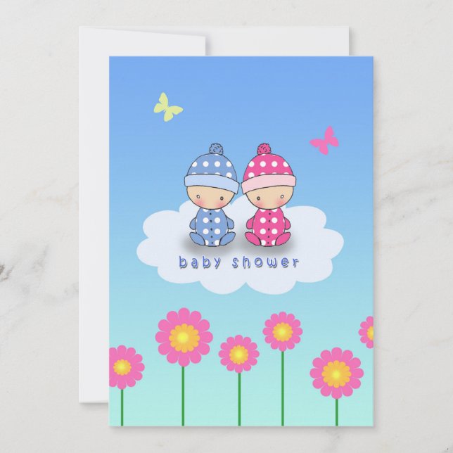 Invitación para baby shower de gemelos (Anverso)