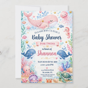 Invitación para Baby Shower de Gemelos Ballena B