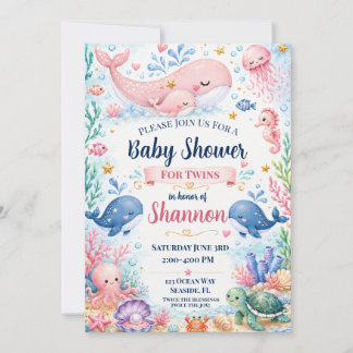 Invitación para Baby Shower de Gemelos | Ballena B