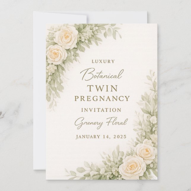Invitación para Baby Shower de Gemelos – Botánica  (Anverso)