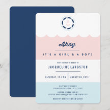 Invitación para Baby Shower de Gemelos Chica Chico