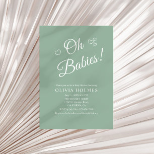 Invitación para baby shower de gemelos en verde sa