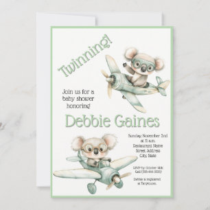 Invitación para Baby Shower de Gemelos Koala Neu
