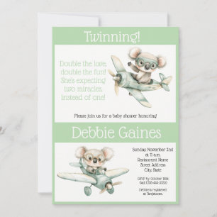 Invitación para Baby Shower de Gemelos Koala Neu