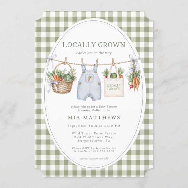Invitación para Baby Shower de Gemelos Localmente  (Anverso)