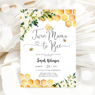 Invitación para baby shower de gemelos Mama Abeja