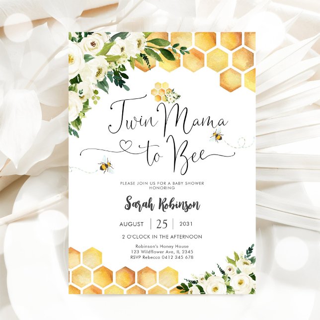 Invitación para Baby Shower de Gemelos Mama Abeja (Subido por el creador)