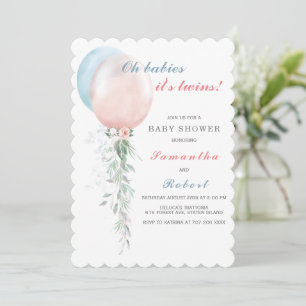 Invitación para Baby Shower de Gemelos Niño y Niña