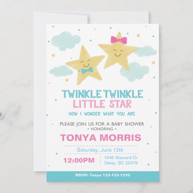 Invitación para Baby Shower de Gemelos Pizarra de  (Anverso)