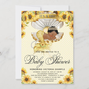 Invitación para baby shower de girasol sirena afri