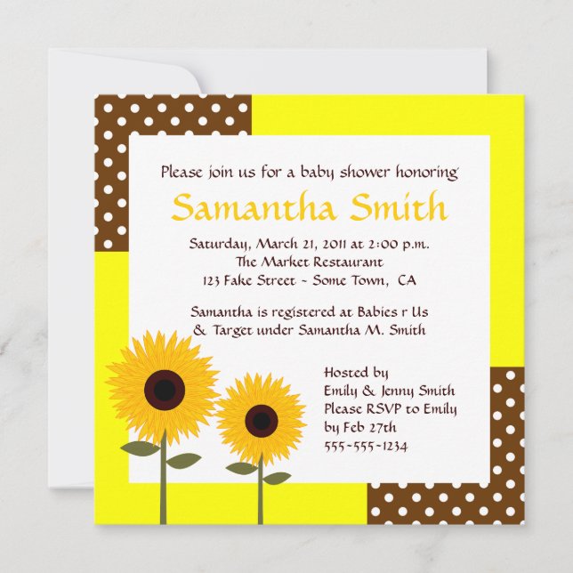 Invitación para Baby Shower de Girasoles - Amarill (Anverso)