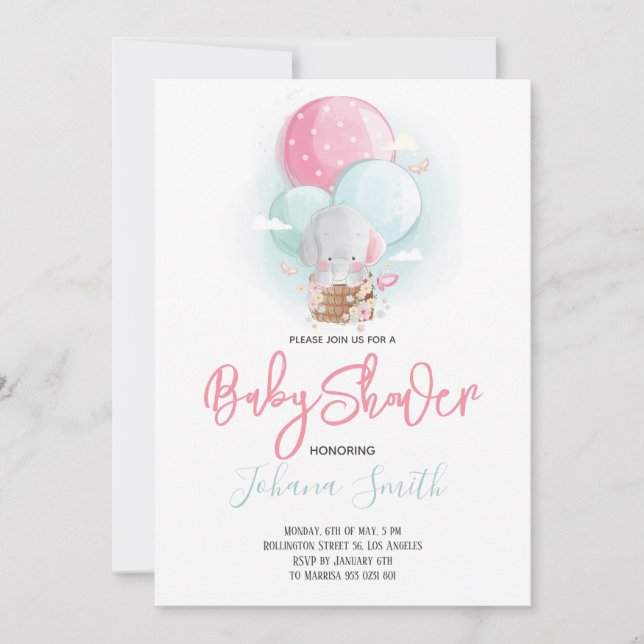 Invitación para baby shower de globo aerostático d (Anverso)