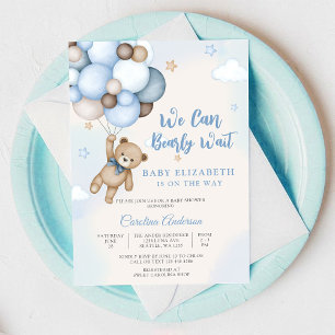 Invitación para Baby Shower de Globo de Osito de P