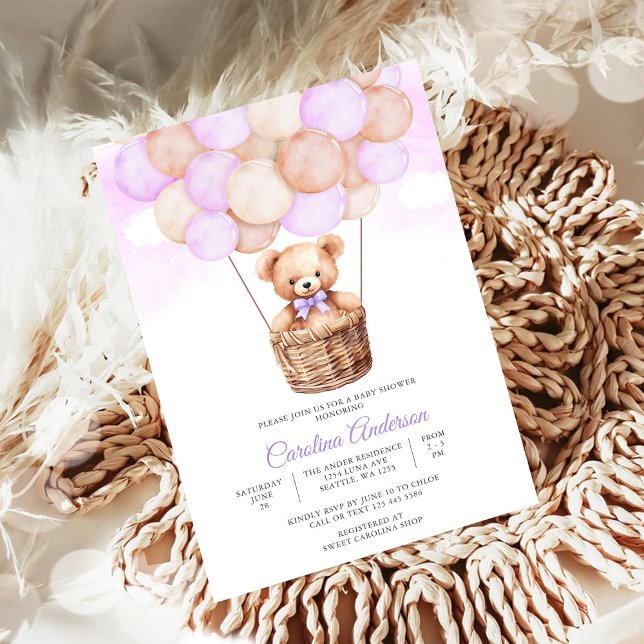 Invitación para Baby Shower de Globo de Osito de P (Subido por el creador)