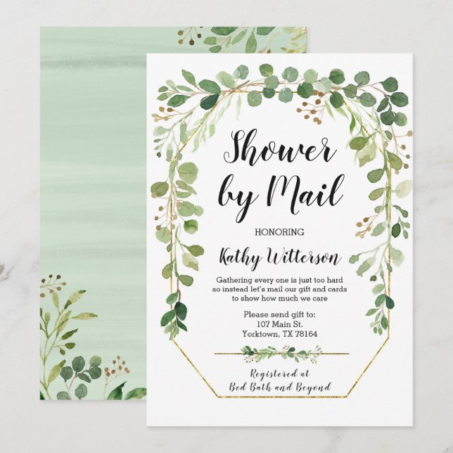 Invitación para baby shower de Greenery por correo (Anverso / Reverso)