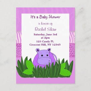 Invitación para Baby Shower de Hipopótamo Morado