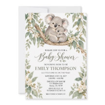 Invitación para baby shower de koala bebé y mamá a