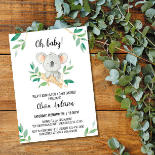 Invitación para baby shower de koala, Koala acuare