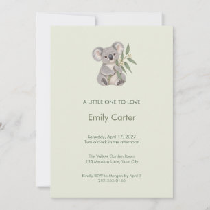 Invitación para baby shower de koala y eucalipto