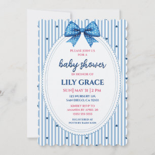Invitación para baby shower de lazo azul y corazon