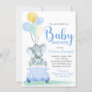Invitación para baby shower de lazo de elefante ni