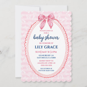Invitación para baby shower de lazo de lunares y m