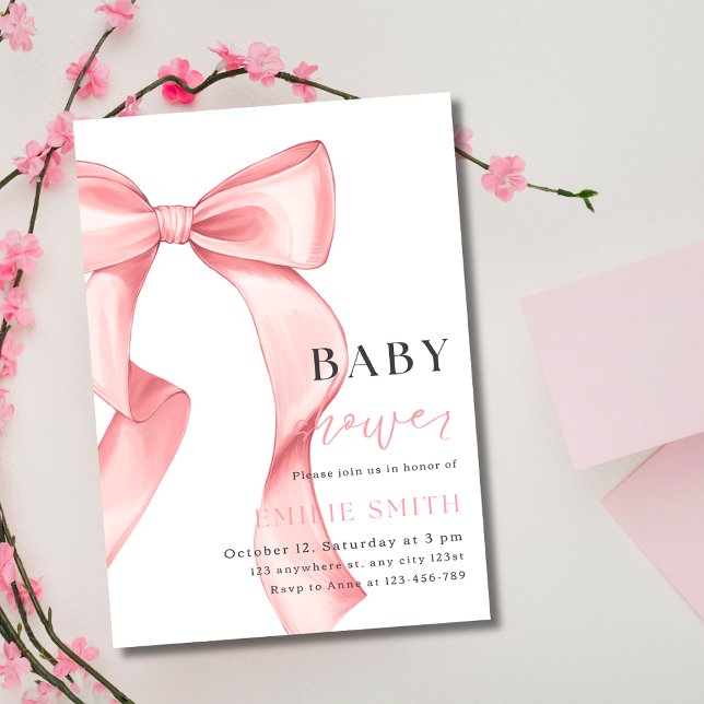 Invitación para Baby Shower de lazo rosa, Baby Sho (Subido por el creador)