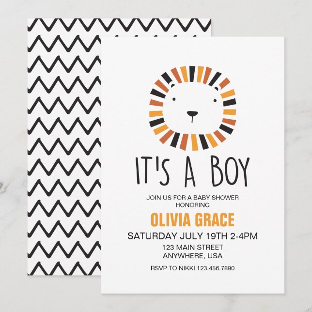 Invitación para baby shower de León (Anverso / Reverso)