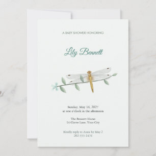 Invitación para baby shower de libélula Pygmy Bask