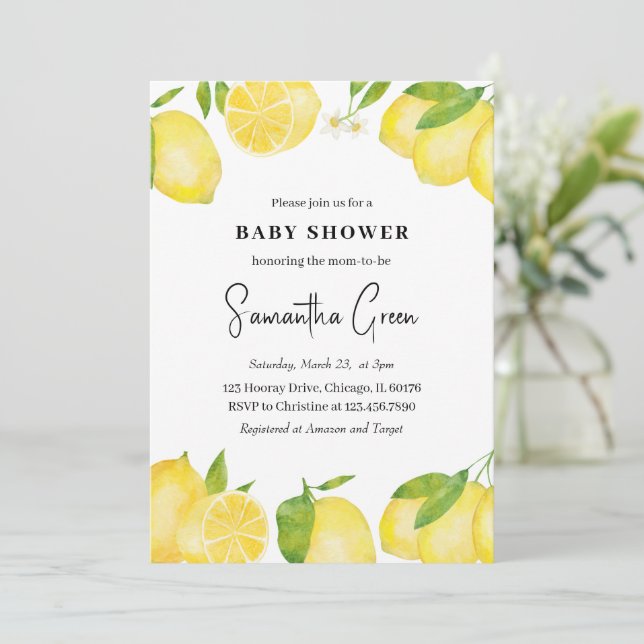 Invitación para Baby Shower de Limón (Anverso de pie)