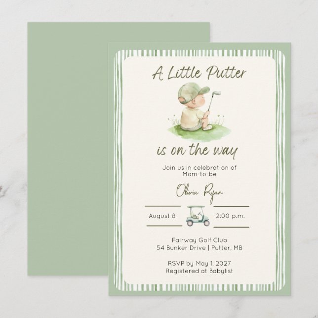 Invitación para Baby Shower de Little Putter Golf (Anverso / Reverso)