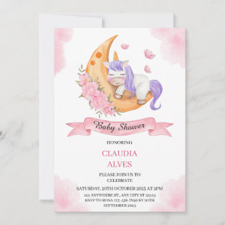 Invitación para Baby Shower de Luna de Unicornio D
