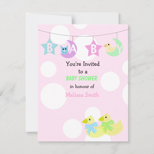 Invitación para baby shower de Luna, Estrellas y P (Anverso)