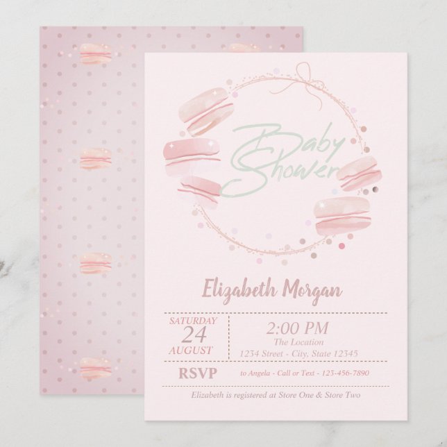 Invitación para Baby Shower de Macarons (Anverso / Reverso)