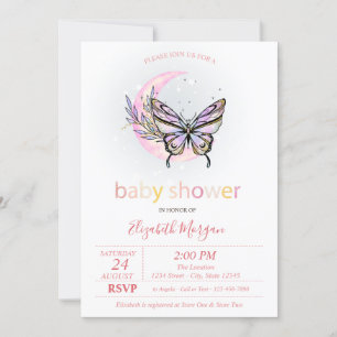 Invitación para baby shower de mariposa punteada e