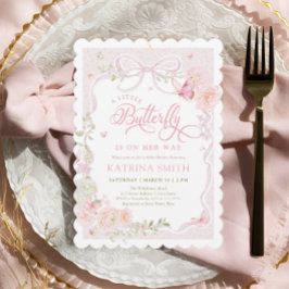 Invitación para Baby Shower de Mariposa Rosa