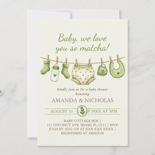 Invitación para Baby Shower de Matcha (Anverso)