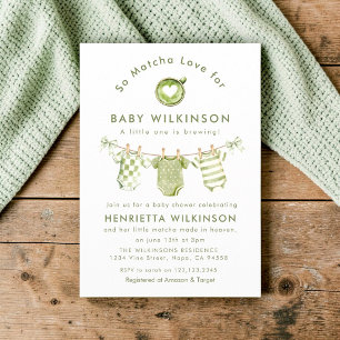 Invitación para Baby Shower de Matcha Love Verde B