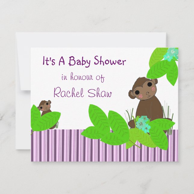 Invitación para baby shower de monito bebé (Anverso)