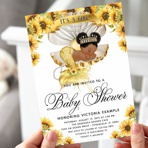Invitación para baby shower de niña afro con giras