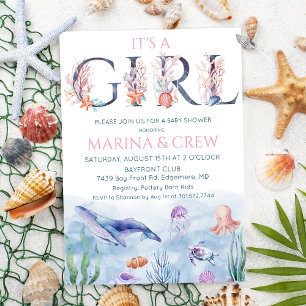 Invitación para baby shower de niña bajo el mar